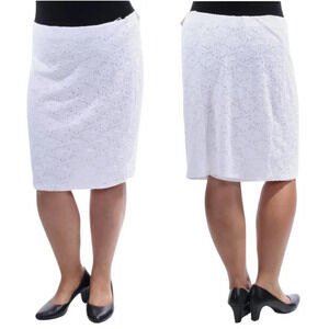 NWT Alfani Women's Size 16 Lace Elastic Waistband White Above the Knee Skirt